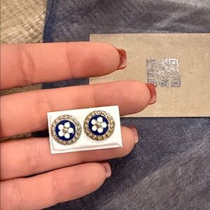 Never worn Elegant Blue and Gold Floral Earrings